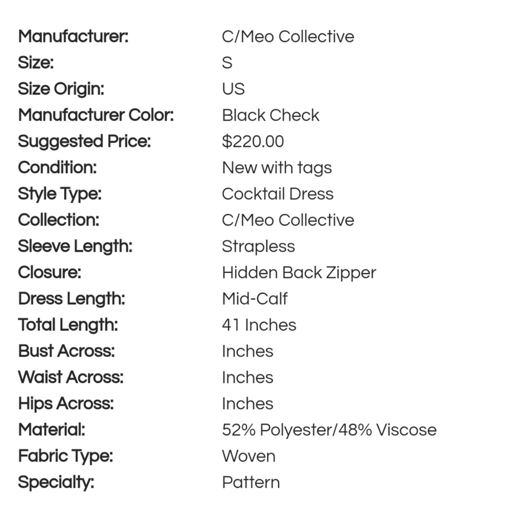 🔥C/Meo Collective Strapless Cocktail Dress - Picture 15 of 15